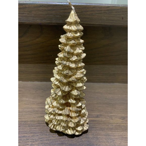 Vintage Golden Christmas evergreen Tree Wax Candle hand painted 7" tall - Picture 1 of 6